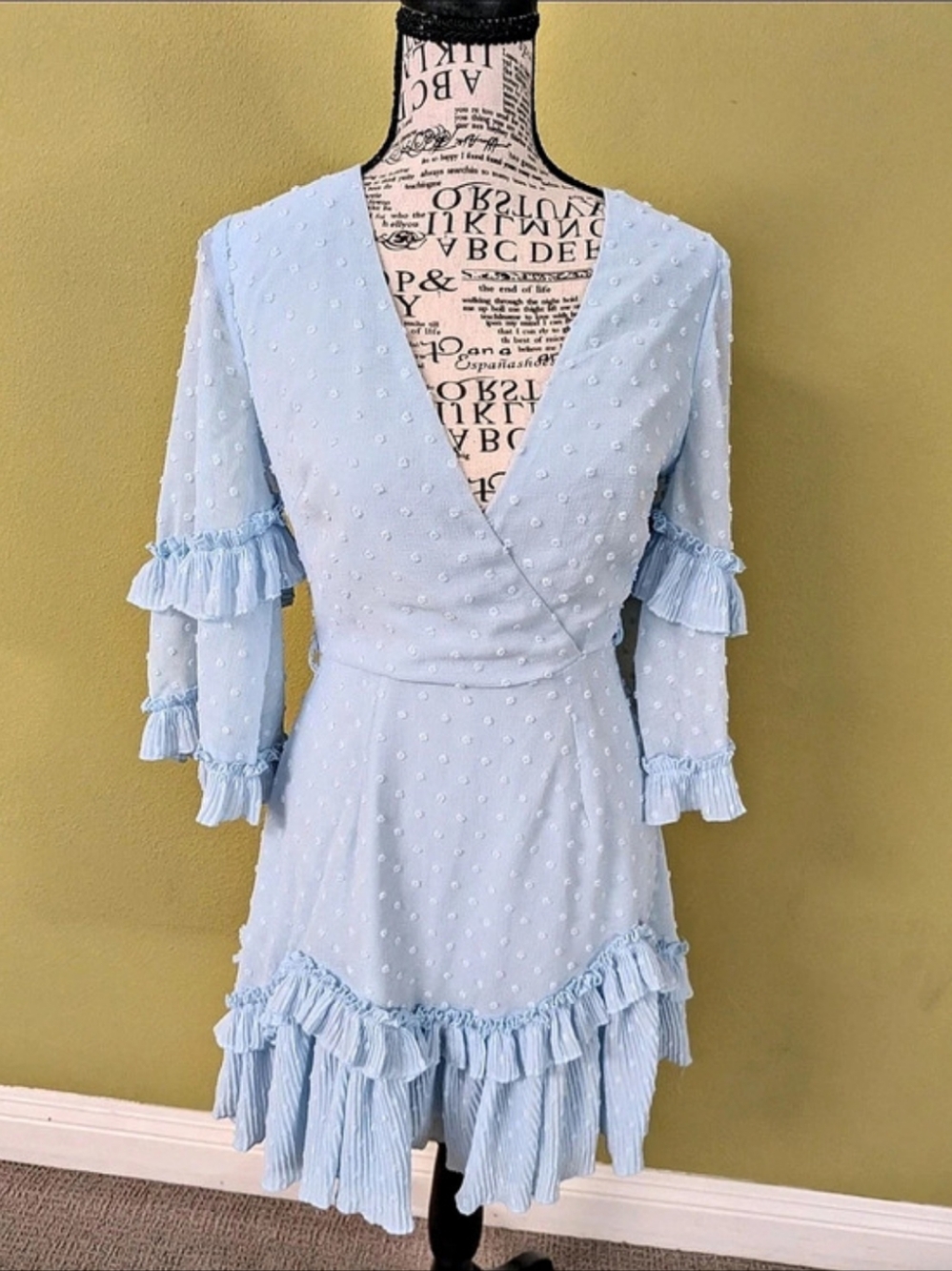 Women's Blue Ruffle Mini Dress - Picture 1 of 3